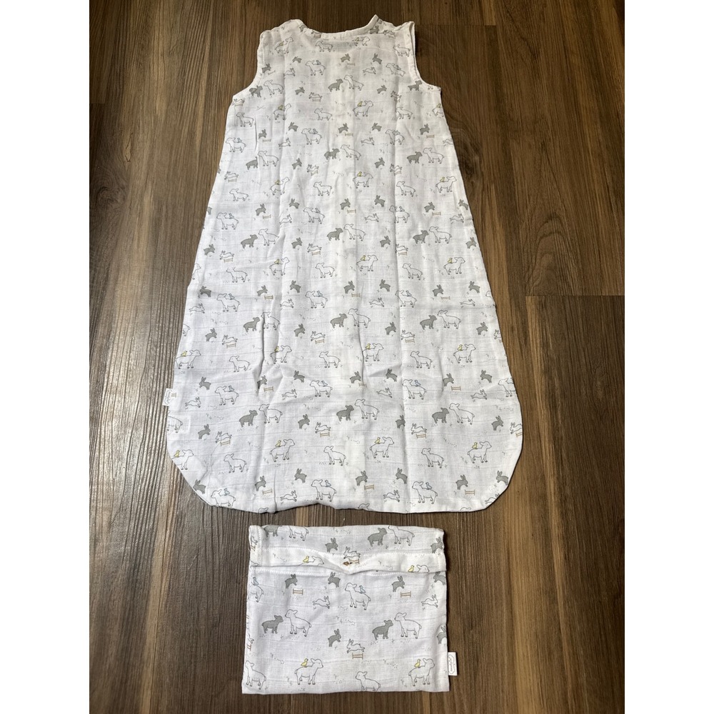 NWOT Mud Pie Muslin Sleep Sack 6-12 Months White Sheep Bunnies Cloth Bag - Picture 2 of 6